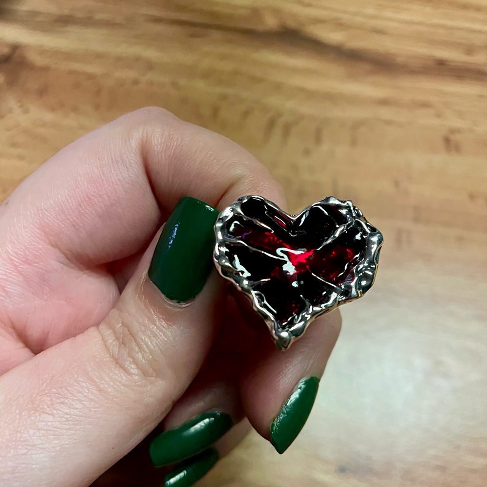Grunge Red Heart Adjustable Ring